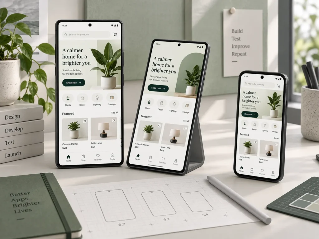 Mobile application tested across different Android screen sizes