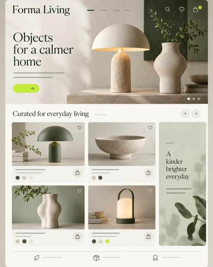 Modern homeware e-commerce website displaying curated products