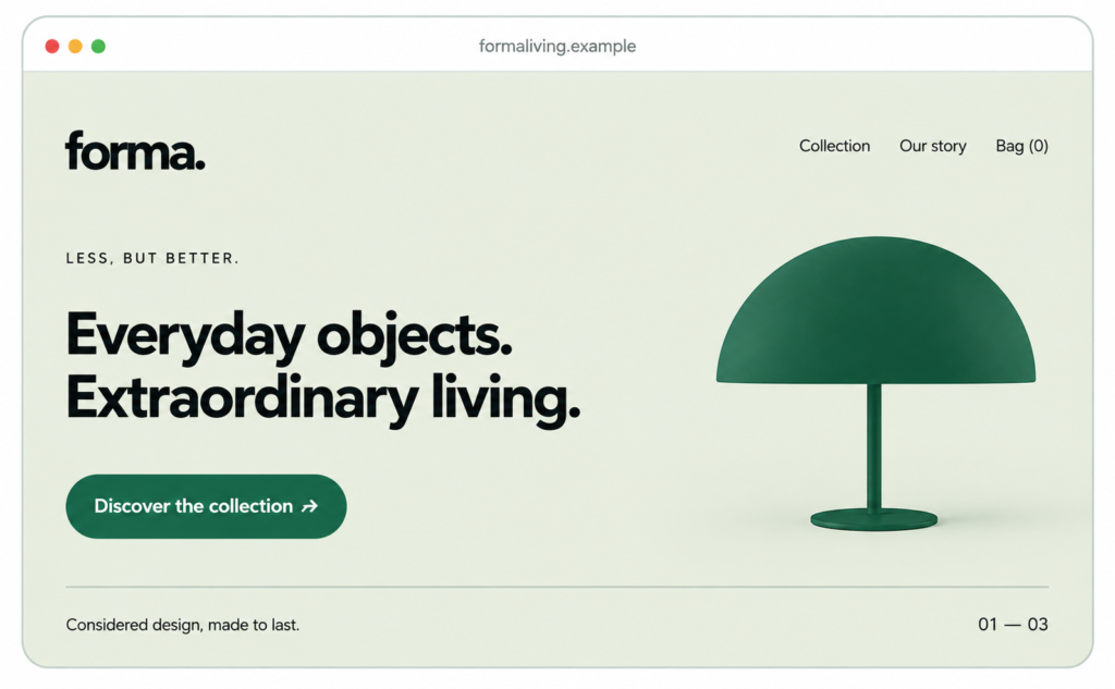 Forma Living minimalist furniture and home décor website homepage