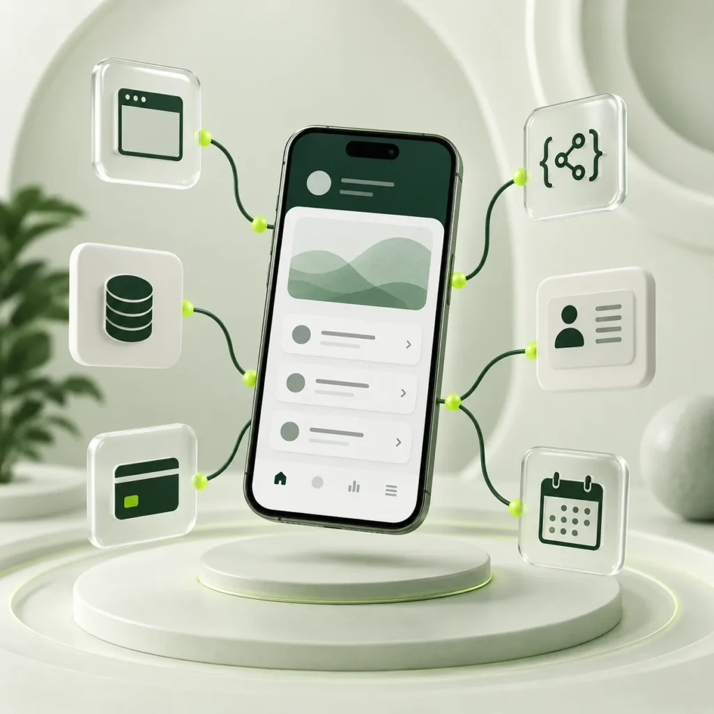 Mobile application connected with website, database, API, CRM, payment and booking systems.