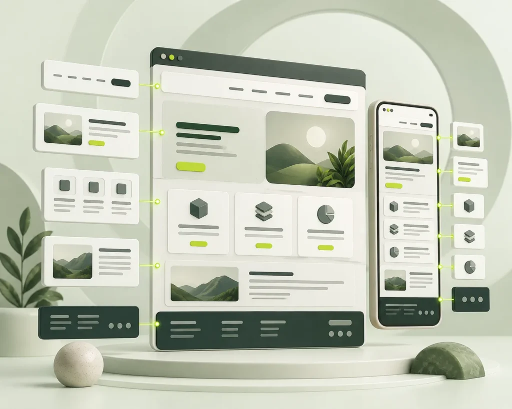 Modular WordPress website structure with reusable content sections and responsive layouts