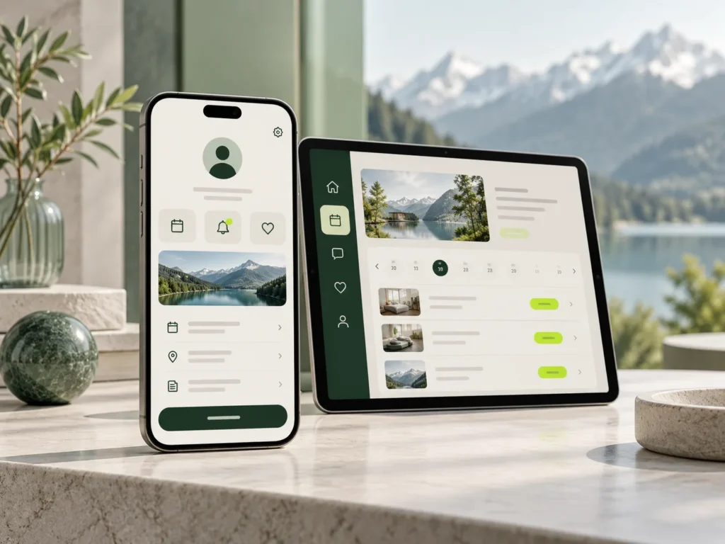 Mobile application displayed across a premium smartphone and tablet