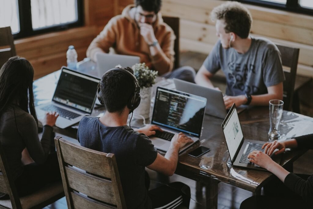 Web development team collaborating during the website design and development process